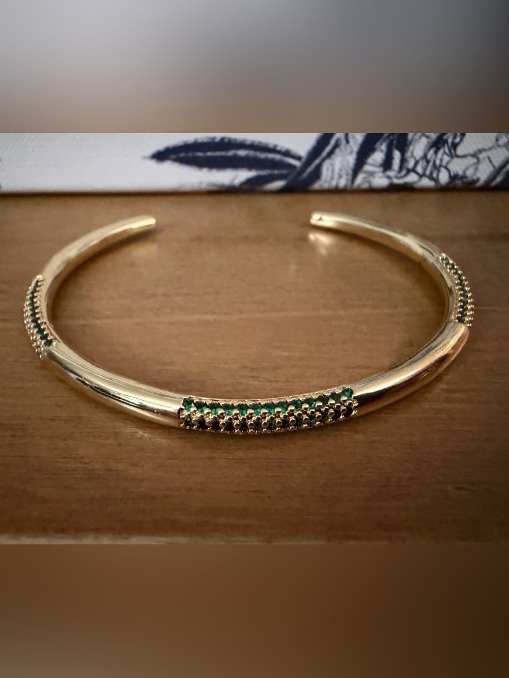 ✨ Gold & Emerald Pavé Minimalist Cuff Bracelet ✨ Sleek, modern and quietly luxe